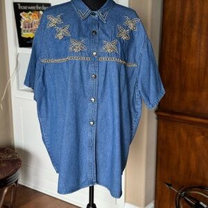 Vintage Roaman’s Bedazzled Denim Button Shirt